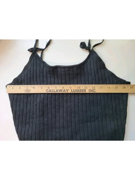 VTG Y2K Tank Top Black Eyelet Womens Jrs XL Cropped Fairy Grunge Gothic Stretch - Picture 2 of 15